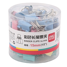 得力 长尾票夹 (彩色) 15mm 60个/筒  8556