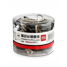 得力筒装黑色长尾夹19mm8565 19mm  8565