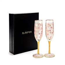ADERIA EL DORADO系列樱花镶金flute香槟杯对杯礼盒
