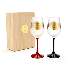 ADERIA 日月系列金银对杯礼盒 漆器镶金葡萄酒对杯 210ml 2个装原木礼盒