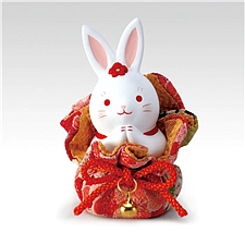 药师窑 日本福袋兔子招财摆件 福袋花兔 高8cm(祝福)  1316