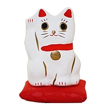 大门屋 十二表情mini招财猫带坐垫(塑料礼盒装) 小白  minicat02