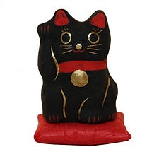 大门屋 十二表情mini招财猫带坐垫(塑料礼盒装) 小黑  minicat03