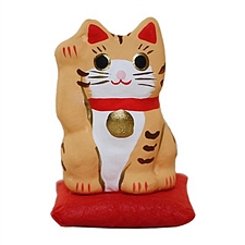 大门屋 十二表情mini招财猫带坐垫(塑料礼盒装) 虎斑猫  minicat04