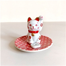 美浓烧 招财猫香立 赤  K5666