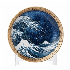 日本产 神奈川沖浪里 5寸皿(青)绿金  060097