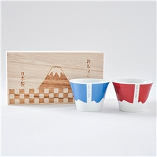 九谷烧 富士山赤青对杯木盒精装  149231