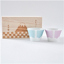 九谷烧 富士山粉蓝对杯木盒精装  148999