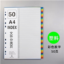 随心发 A4分类索引页 塑料彩色数字 50页/包