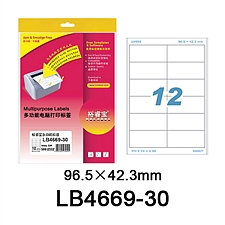 裕睿宝 多功能电脑打印标签(圆角) (白) 96.5*42.3mm  LB4669-30