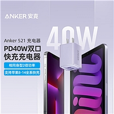 安克 Anker 苹果充电器 双口快充 (紫色) PD40W 兼容20W/27W/35W  A2038
