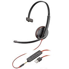 缤特力 Blackwire单耳耳麦 (黑) USB+3.5mm单插接口 带线控  C3215