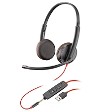 缤特力 Blackwire双耳耳麦 (黑) USB+3.5mm单插接口 带线控  C3225